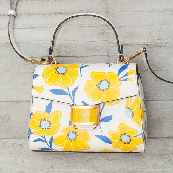 NWT kate spade Katy Sunshine Floral Textured Leather Top Handle Bag with Dustbag - Picture 1 of 15